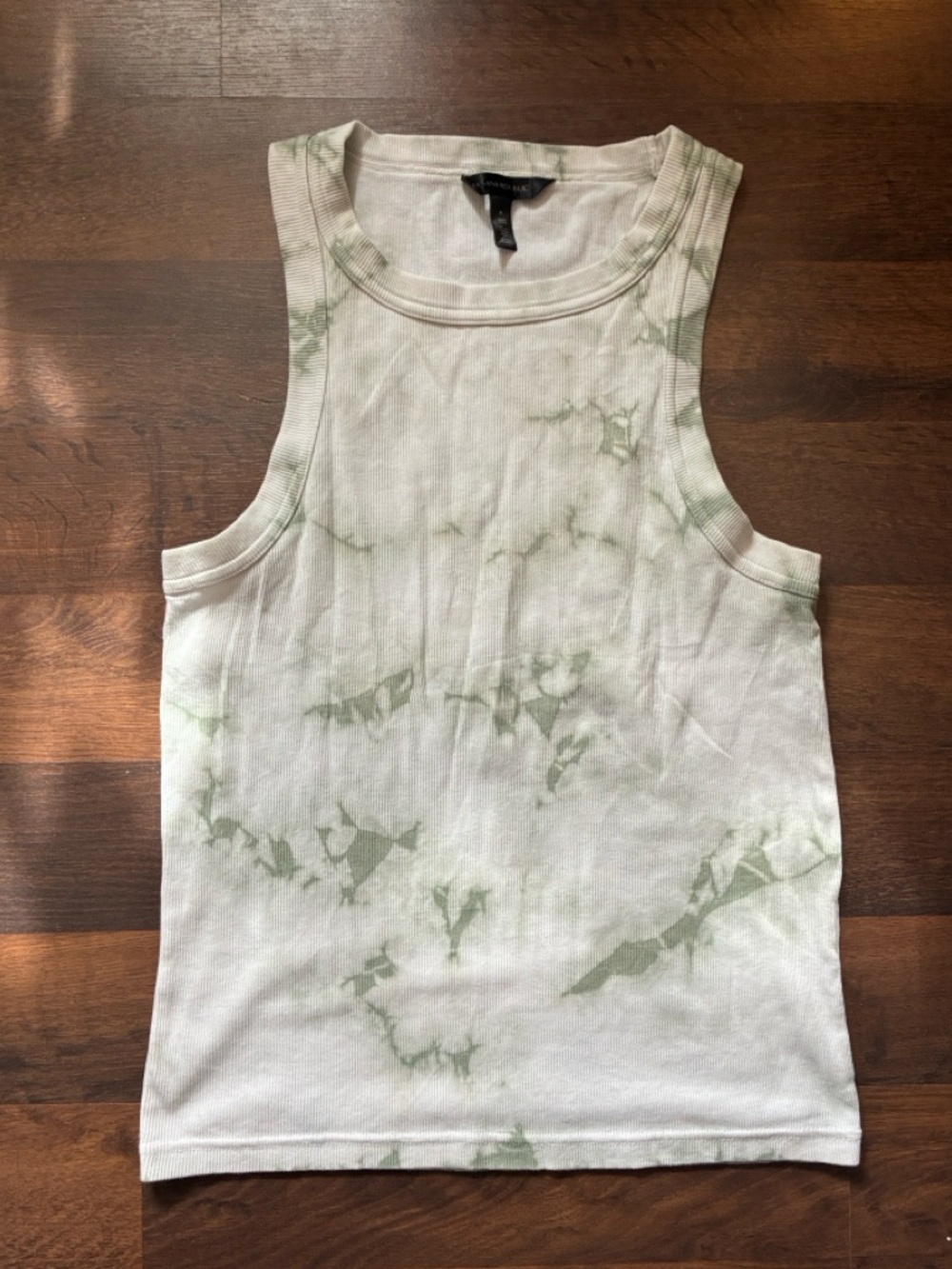 Banana Republic White & Light Green Tie-Dye Ribbed Tank